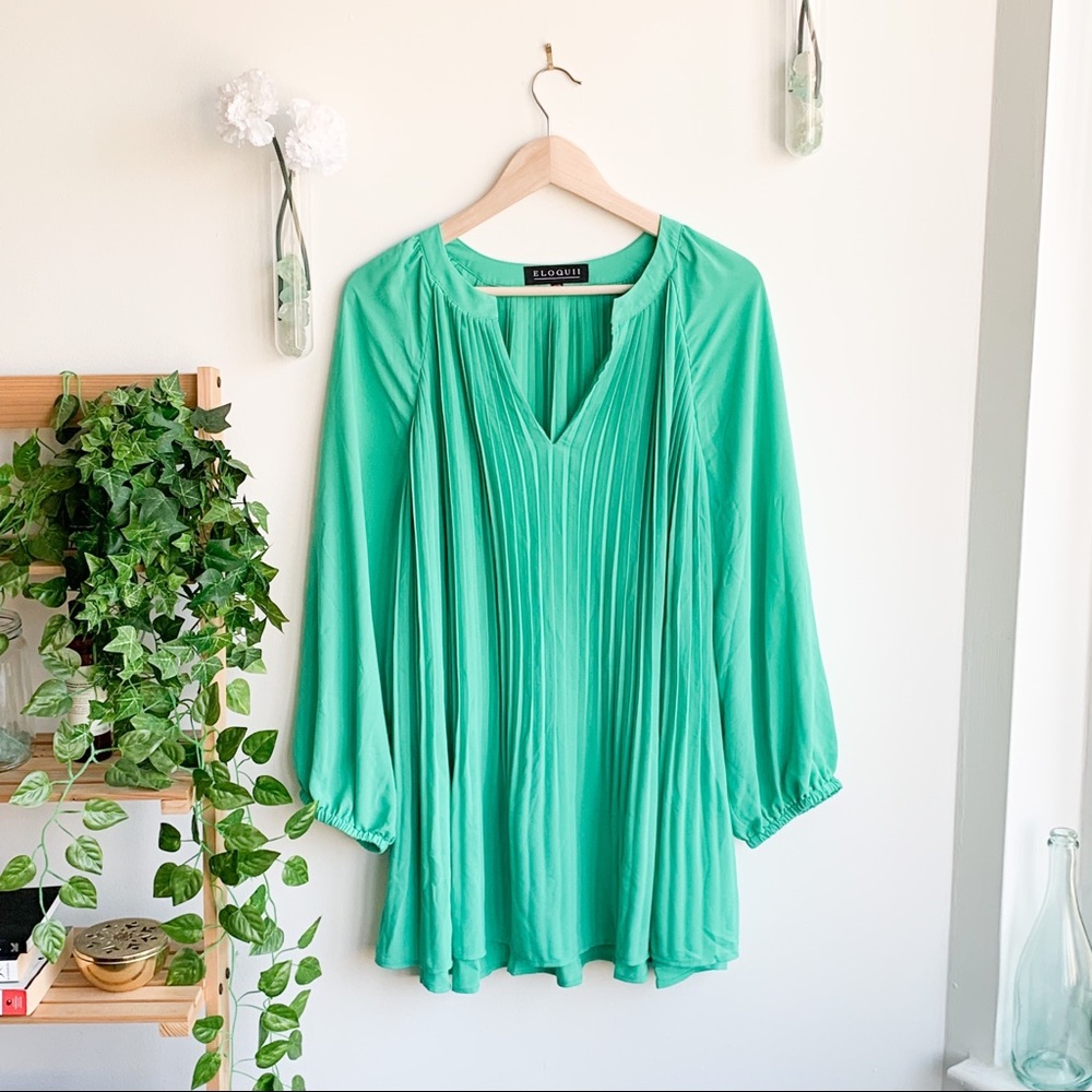 NWT Eloquii Green Pleated Front Blouse - Picture 1 of 7